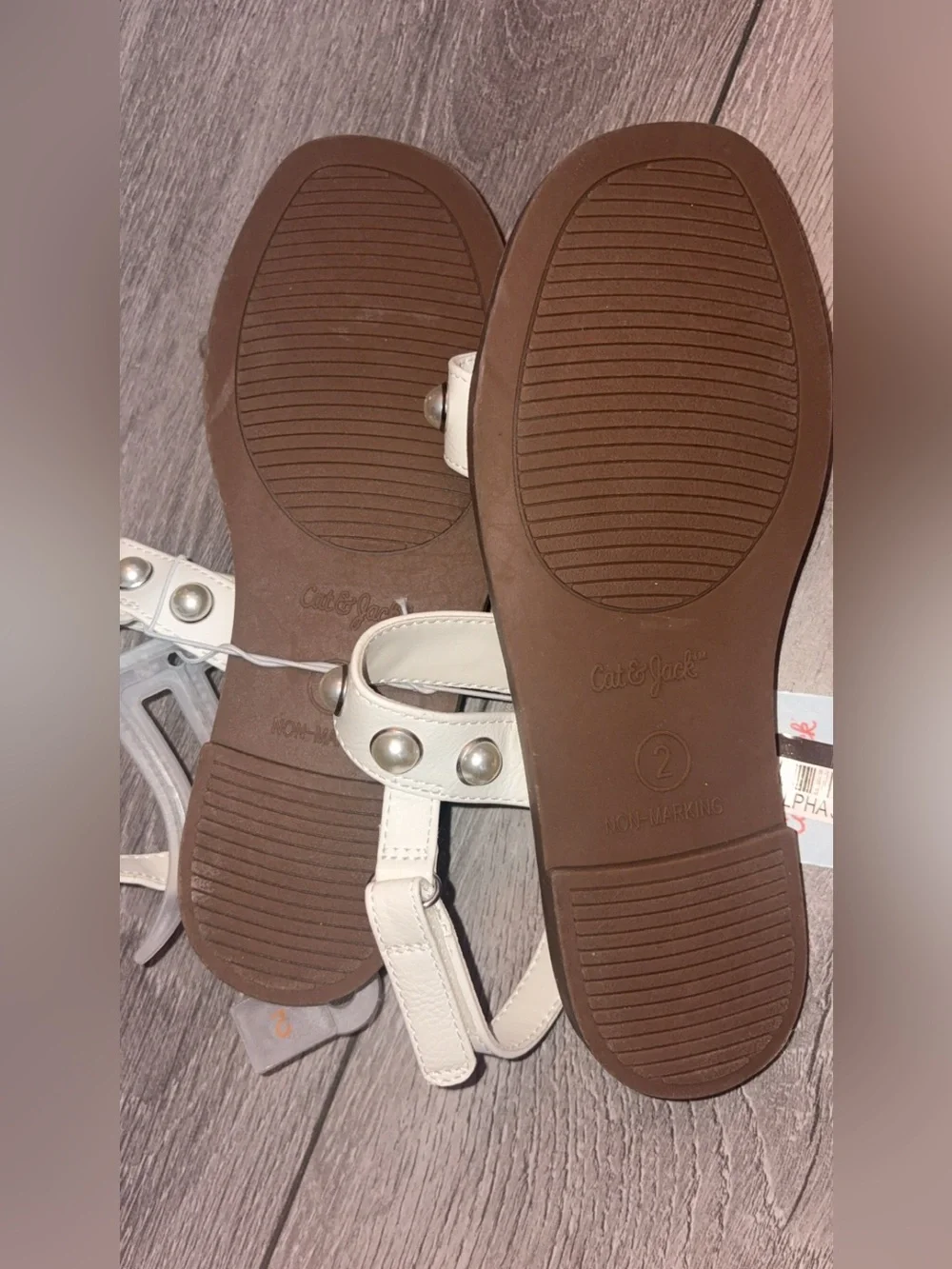 Cat & Jack Girls Size 2 Eve Pearl Flat Sandal White Ankle Strap New W Tags